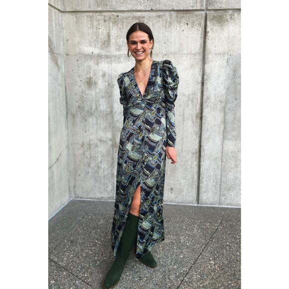 Ganni Green and Blue Midi Dress - Picture 1 of 14